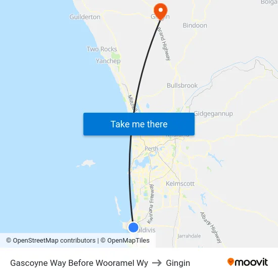 Gascoyne Way Before Wooramel Wy to Gingin map