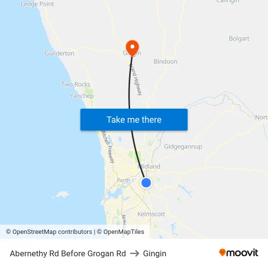 Abernethy Rd Before Grogan Rd to Gingin map