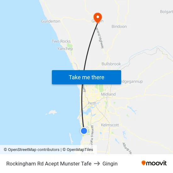 Rockingham Rd Acept Munster Tafe to Gingin map