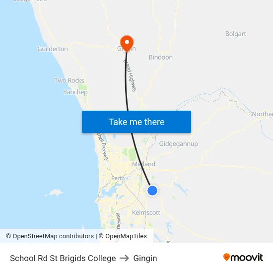 School Rd St Brigids College to Gingin map