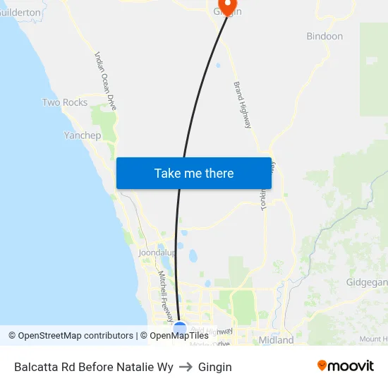 Balcatta Rd Before Natalie Wy to Gingin map