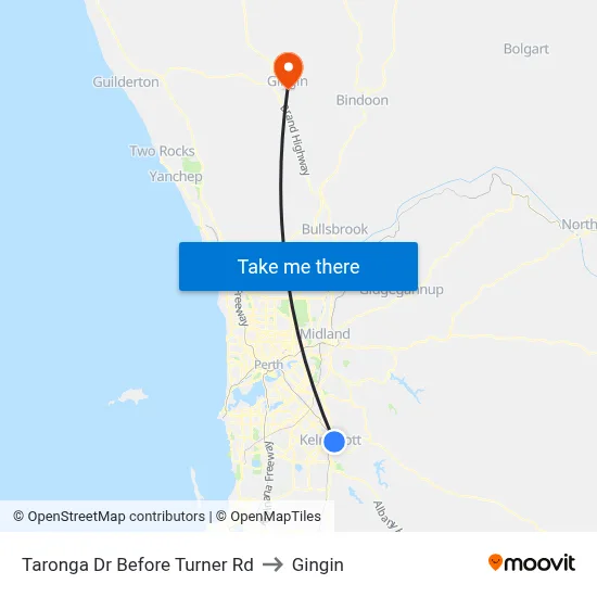 Taronga Dr Before Turner Rd to Gingin map
