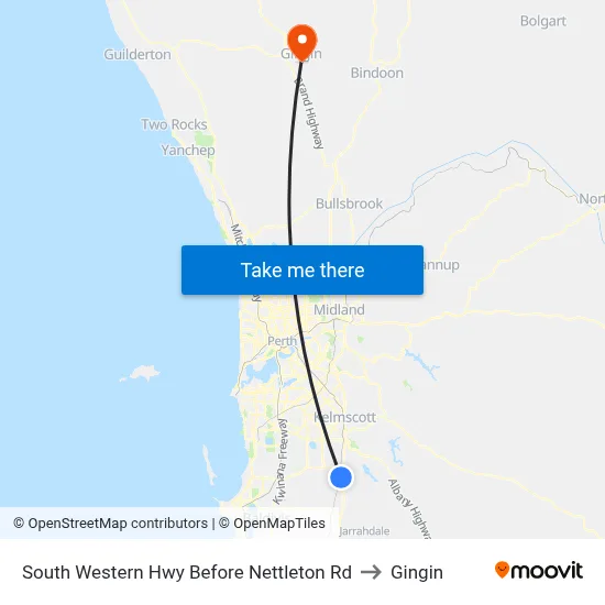 South Western Hwy Before Nettleton Rd to Gingin map