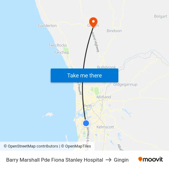 Barry Marshall Pde Fiona Stanley Hospital to Gingin map