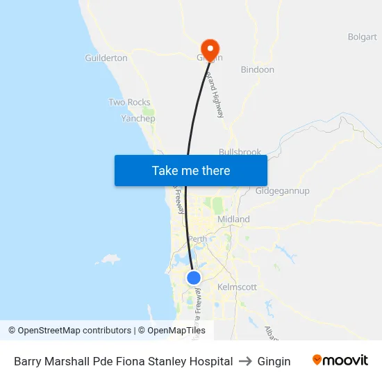 Barry Marshall Pde Fiona Stanley Hospital to Gingin map