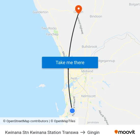 Kwinana Stn Kwinana Station Transwa to Gingin map