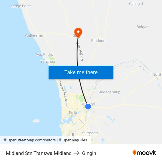 Midland Stn Transwa Midland to Gingin map
