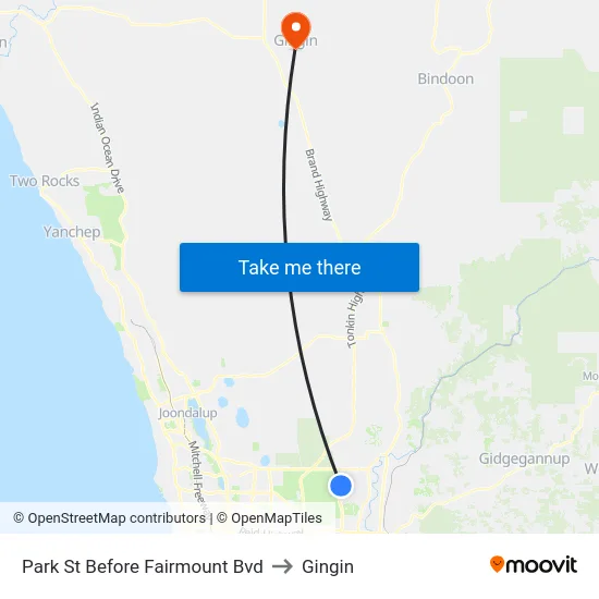 Park St Before Fairmount Bvd to Gingin map