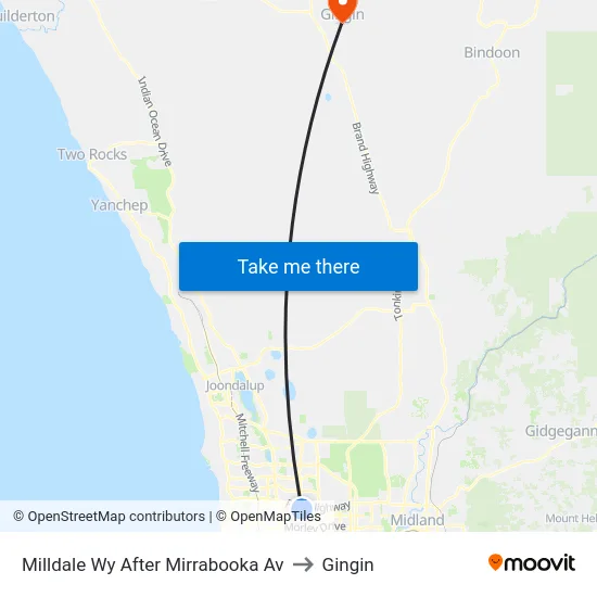 Milldale Wy After Mirrabooka Av to Gingin map