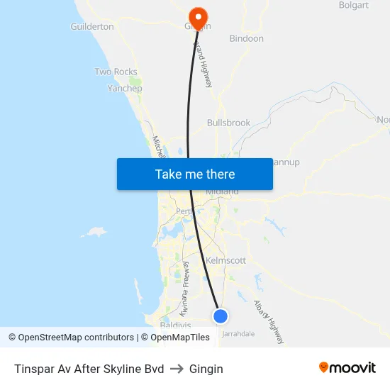 Tinspar Av After Skyline Bvd to Gingin map