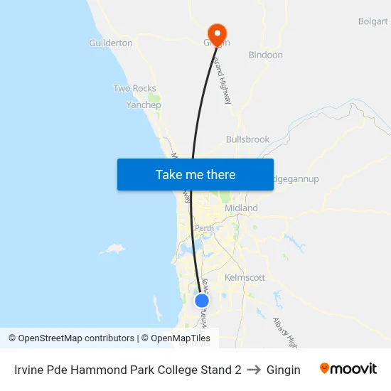 Irvine Pde Hammond Park College Stand 2 to Gingin map