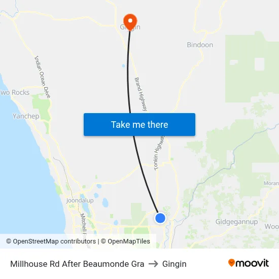 Millhouse Rd After Beaumonde Gra to Gingin map