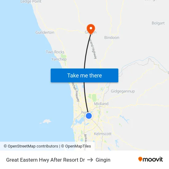 Great Eastern Hwy After Resort Dr to Gingin map
