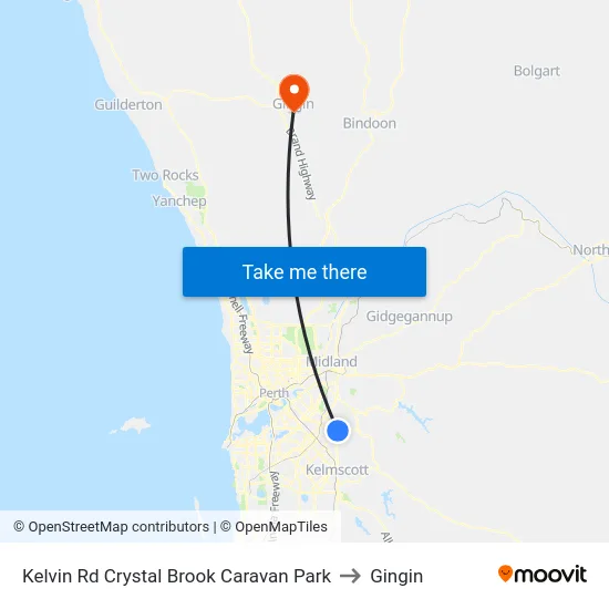 Kelvin Rd Crystal Brook Caravan Park to Gingin map