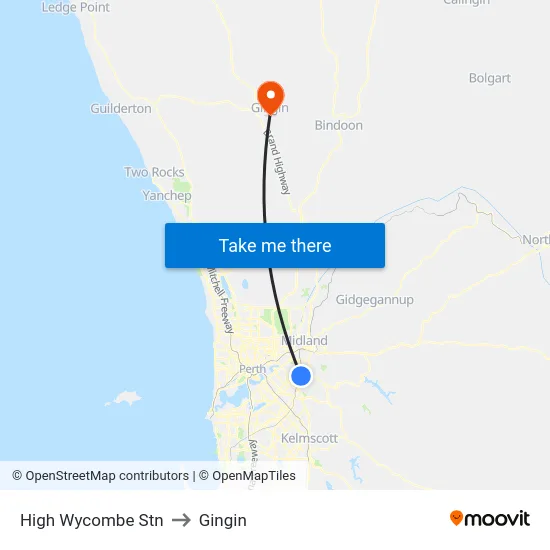 High Wycombe Stn to Gingin map