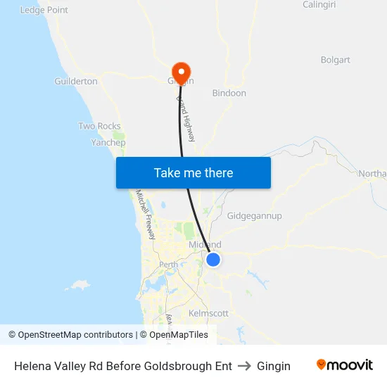 Helena Valley Rd Before Goldsbrough Ent to Gingin map