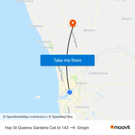 Hay St Queens Gardens Cat Id 143 to Gingin map