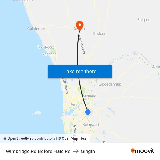 Wimbridge Rd Before Hale Rd to Gingin map