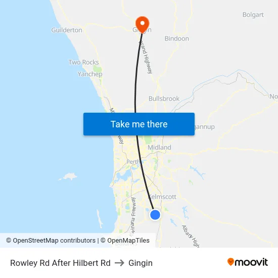 Rowley Rd After Hilbert Rd to Gingin map