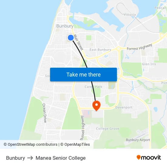 Bunbury to Manea Senior College map