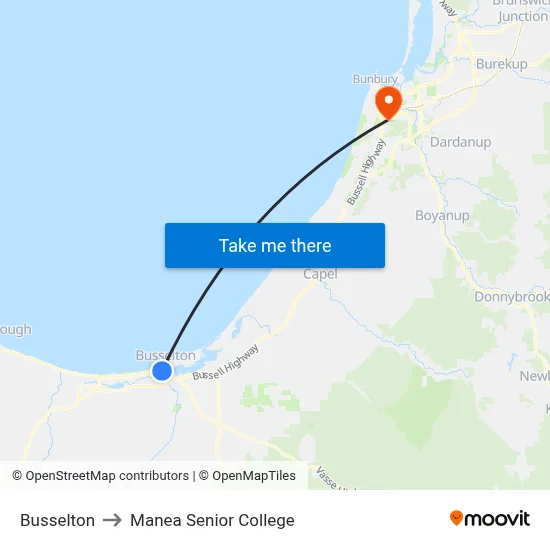 Busselton to Manea Senior College map