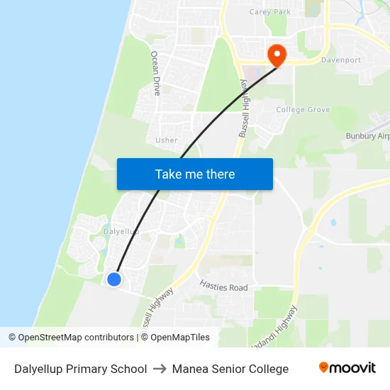 Dalyellup Primary School to Manea Senior College map