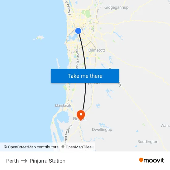 Perth to Pinjarra Station map
