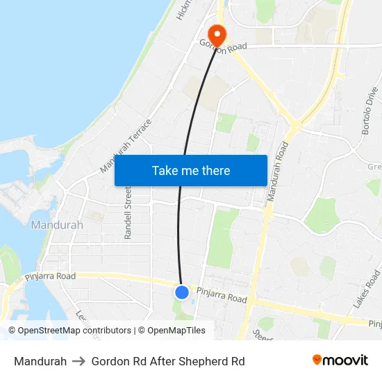 Mandurah to Gordon Rd After Shepherd Rd map