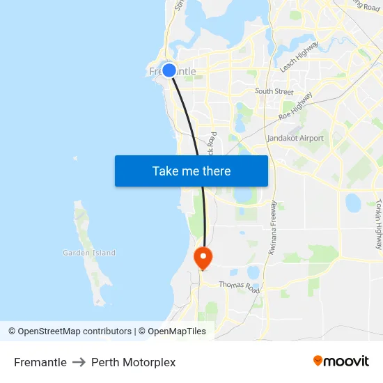 Fremantle to Perth Motorplex map