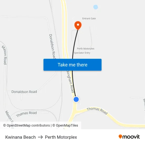 Kwinana Beach to Perth Motorplex map