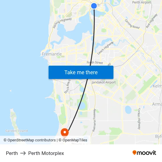 Perth to Perth Motorplex map