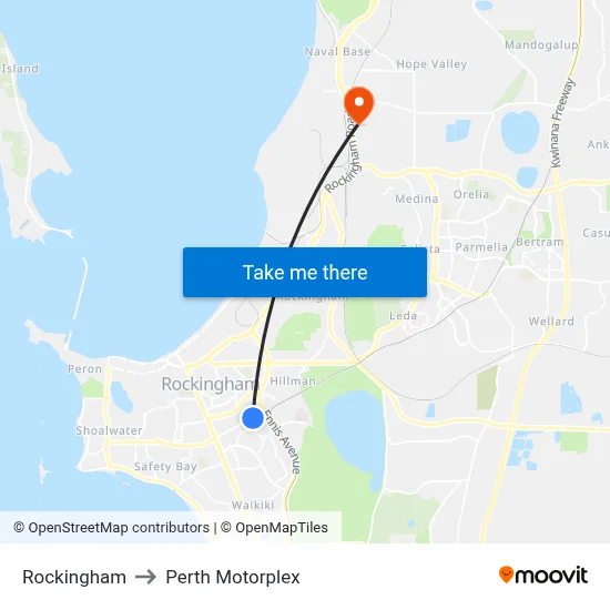 Rockingham to Perth Motorplex map