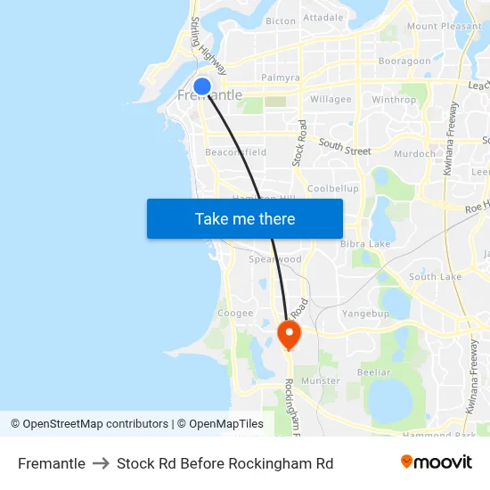 Fremantle to Stock Rd Before Rockingham Rd map