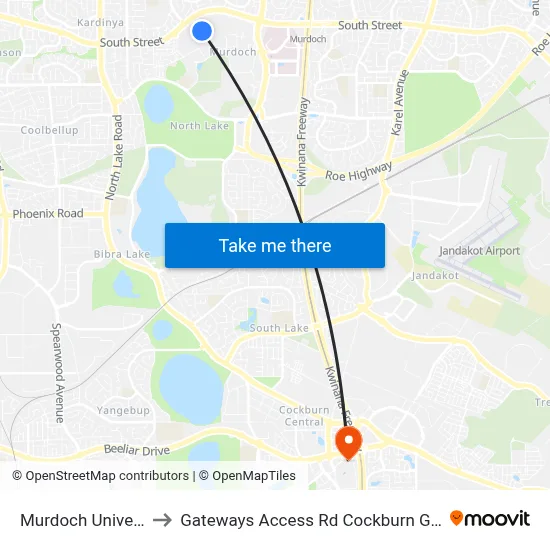 Murdoch University HLT to Gateways Access Rd Cockburn Gateway Shop Ctr map