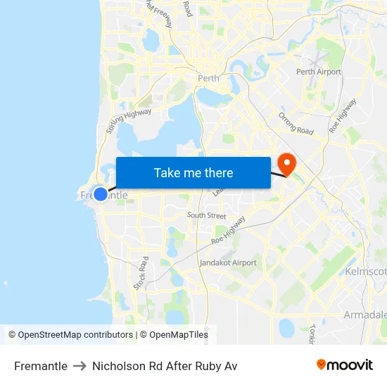 Fremantle to Nicholson Rd After Ruby Av map