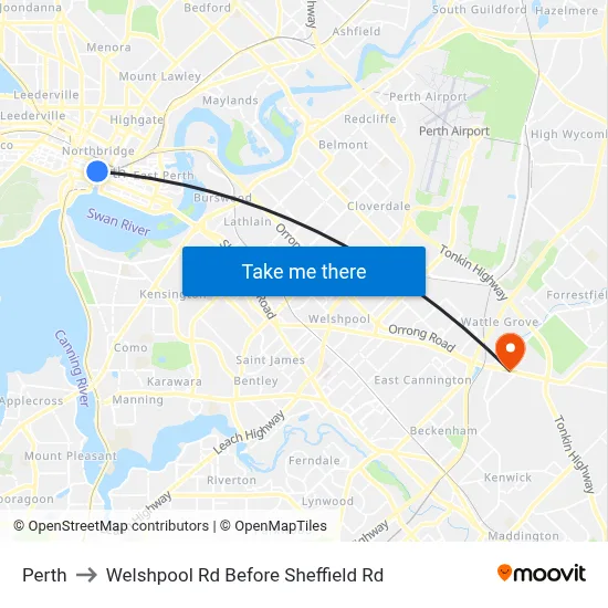 Perth to Welshpool Rd Before Sheffield Rd map