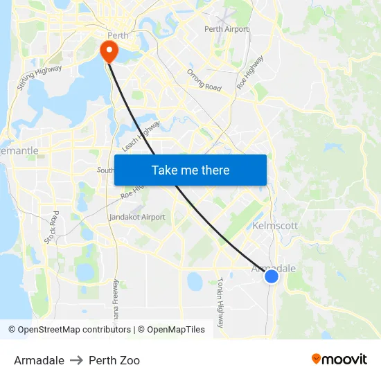 Armadale to Perth Zoo map