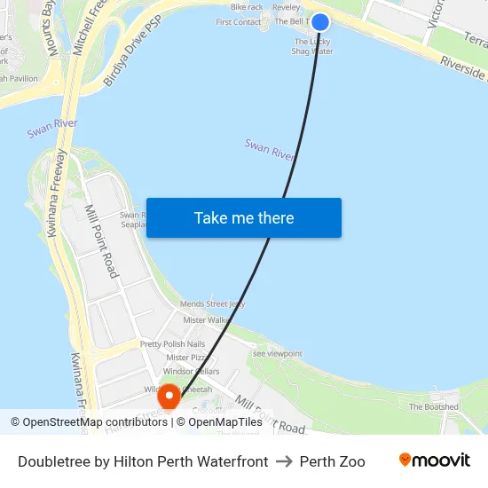 Doubletree by Hilton Perth Waterfront to Perth Zoo map