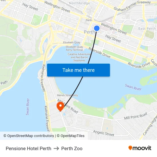 Pensione Hotel Perth to Perth Zoo map