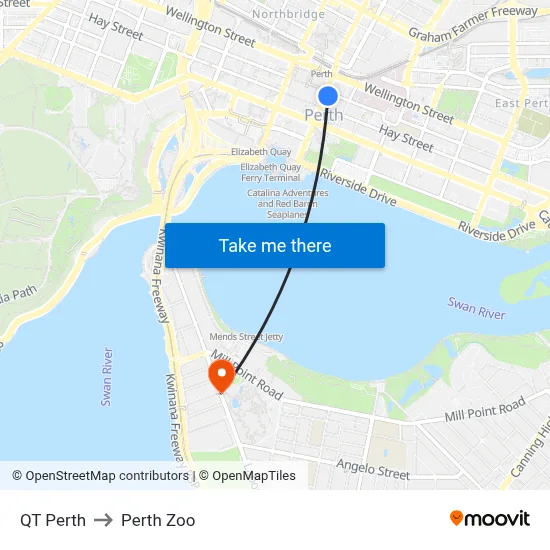QT Perth to Perth Zoo map