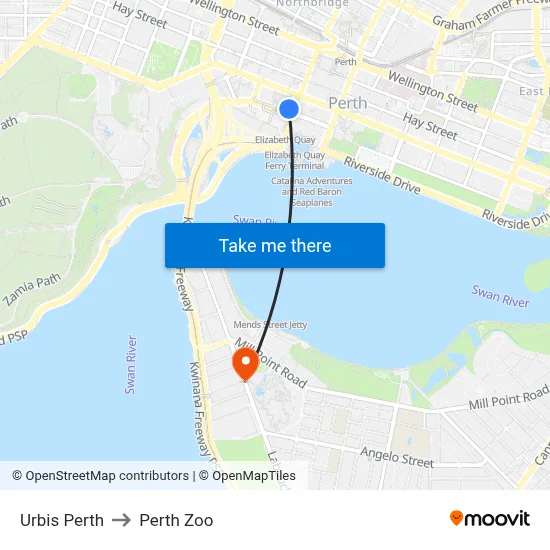 Urbis Perth to Perth Zoo map