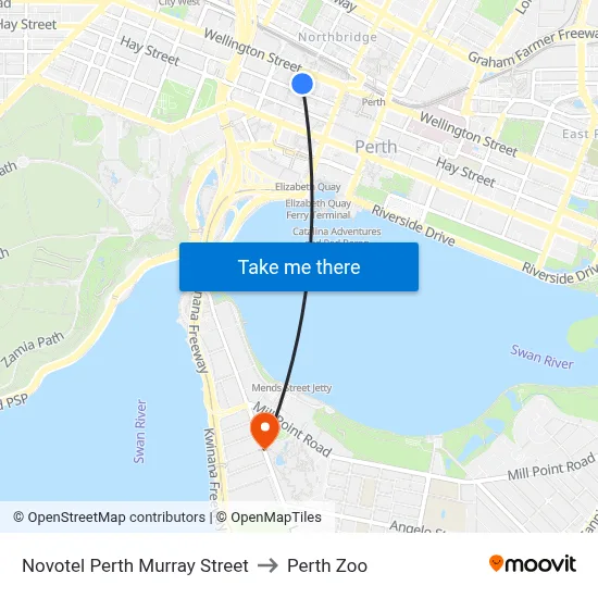 Novotel Perth Murray Street to Perth Zoo map
