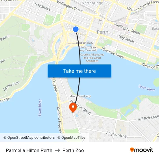 Parmelia Hilton Perth to Perth Zoo map
