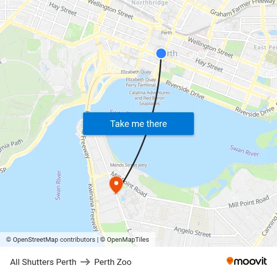 All Shutters Perth to Perth Zoo map