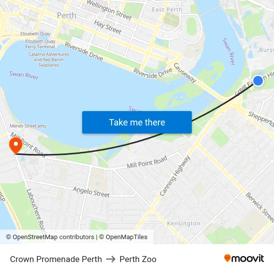 Crown Promenade Perth to Perth Zoo map