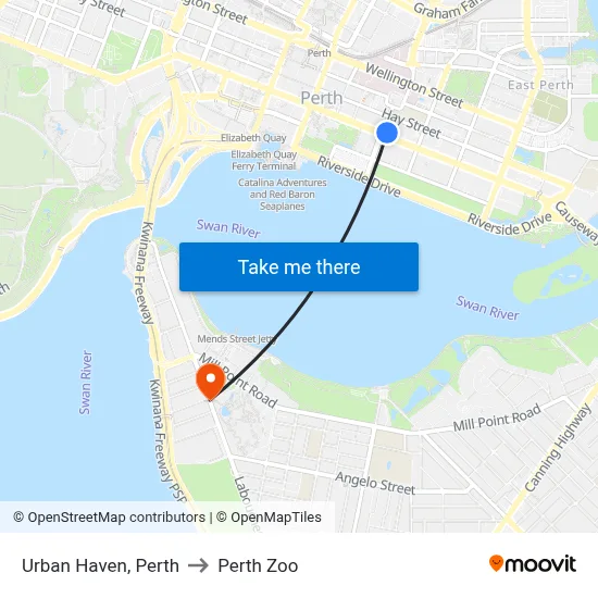 Urban Haven, Perth to Perth Zoo map
