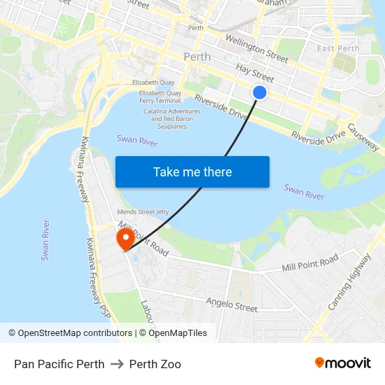 Pan Pacific Perth to Perth Zoo map