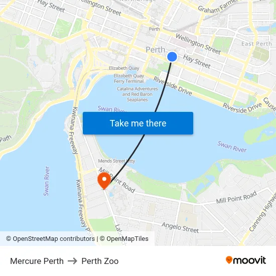 Mercure Perth to Perth Zoo map