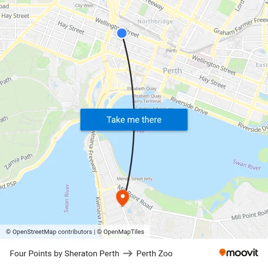 Four Points by Sheraton Perth to Perth Zoo map