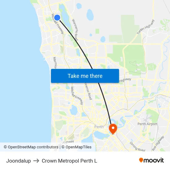Joondalup to Crown Metropol Perth L map